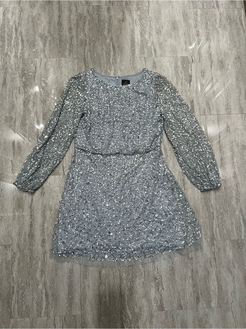 Adriana Papell Silver Sequin Party Dress
